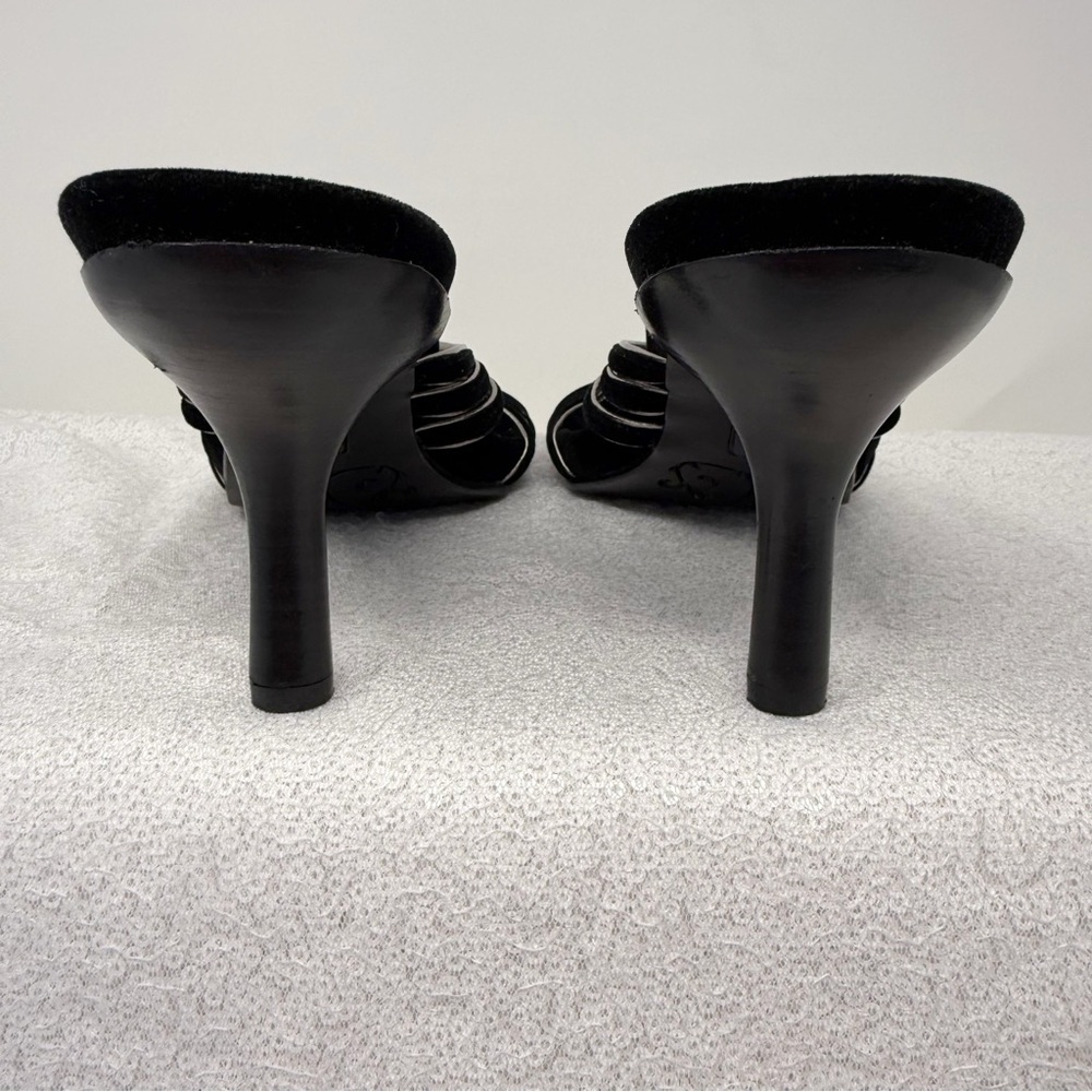 Kenneth Cole Reaction Black Velvet Metallic Trim Slip-On Heeled Sandals Size 8 - Picture 7 of 11